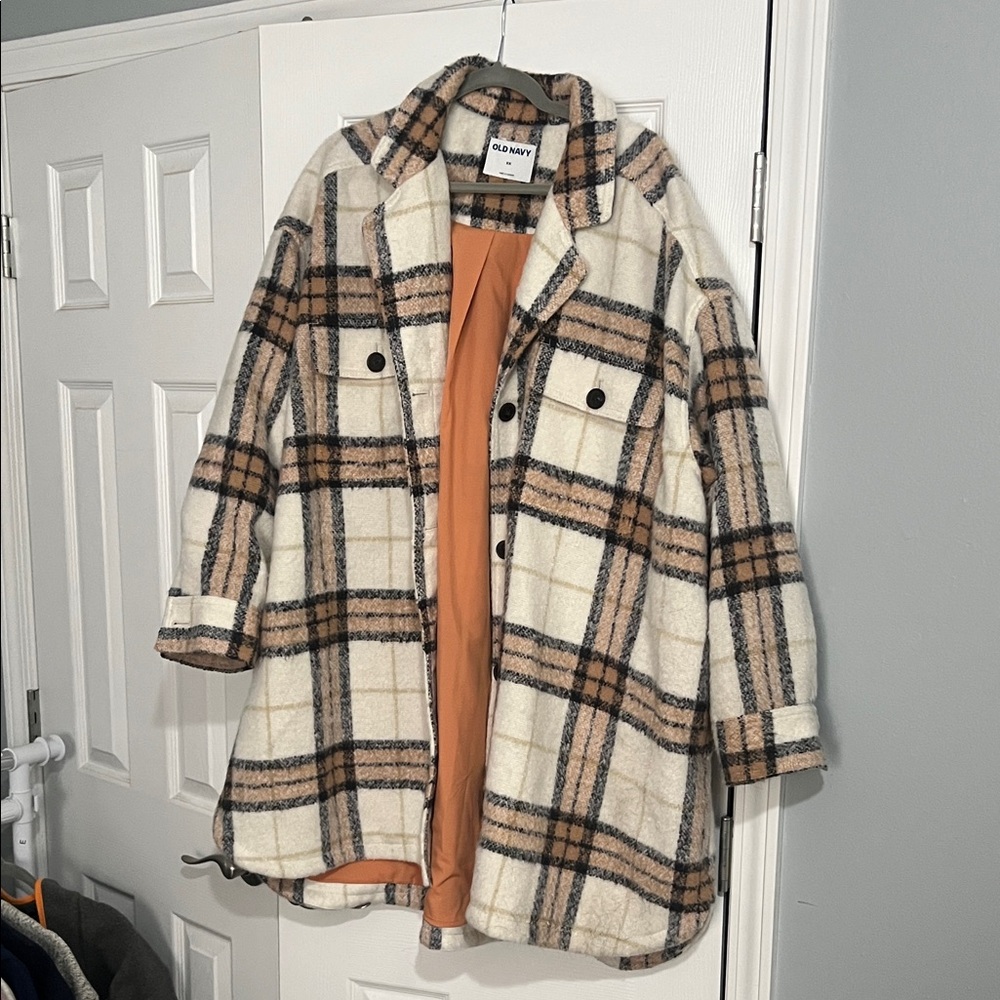 Old Navy Plaid Jacket - Cream and Brown